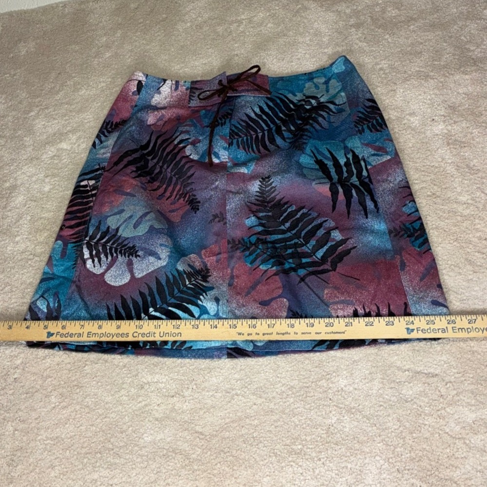 Harve Benard Blue Tropical Leaf Mini Skirt - 14- Cotton Botanical Summer Coastal